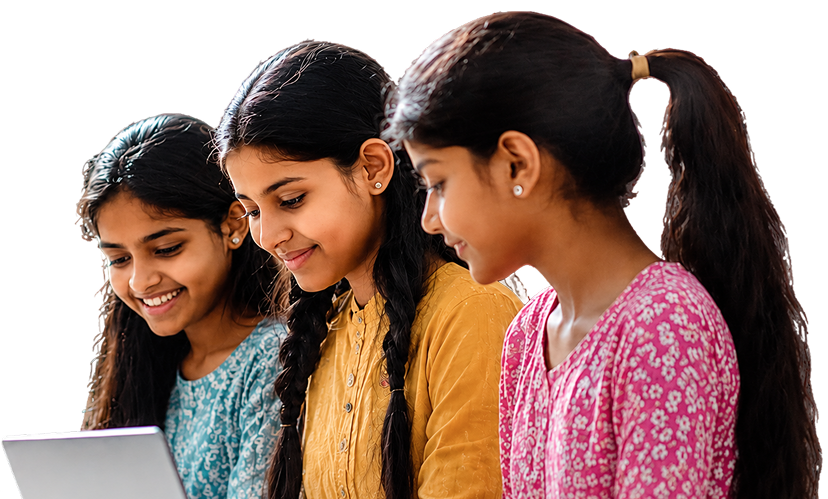 Indian Schoolgirls working with tablet